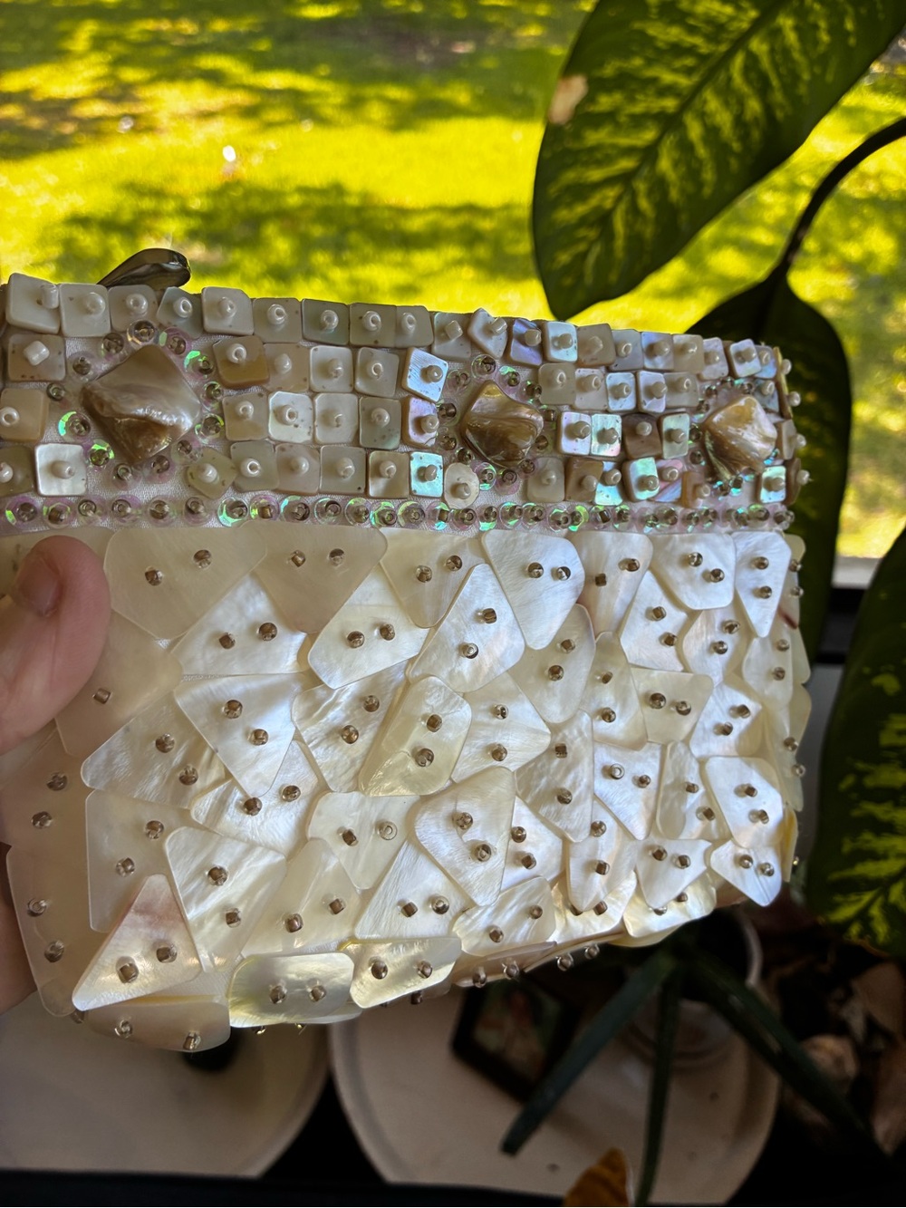 Stunning Vintage Mother-of-Pearl Beaded Evening Clutch Bag